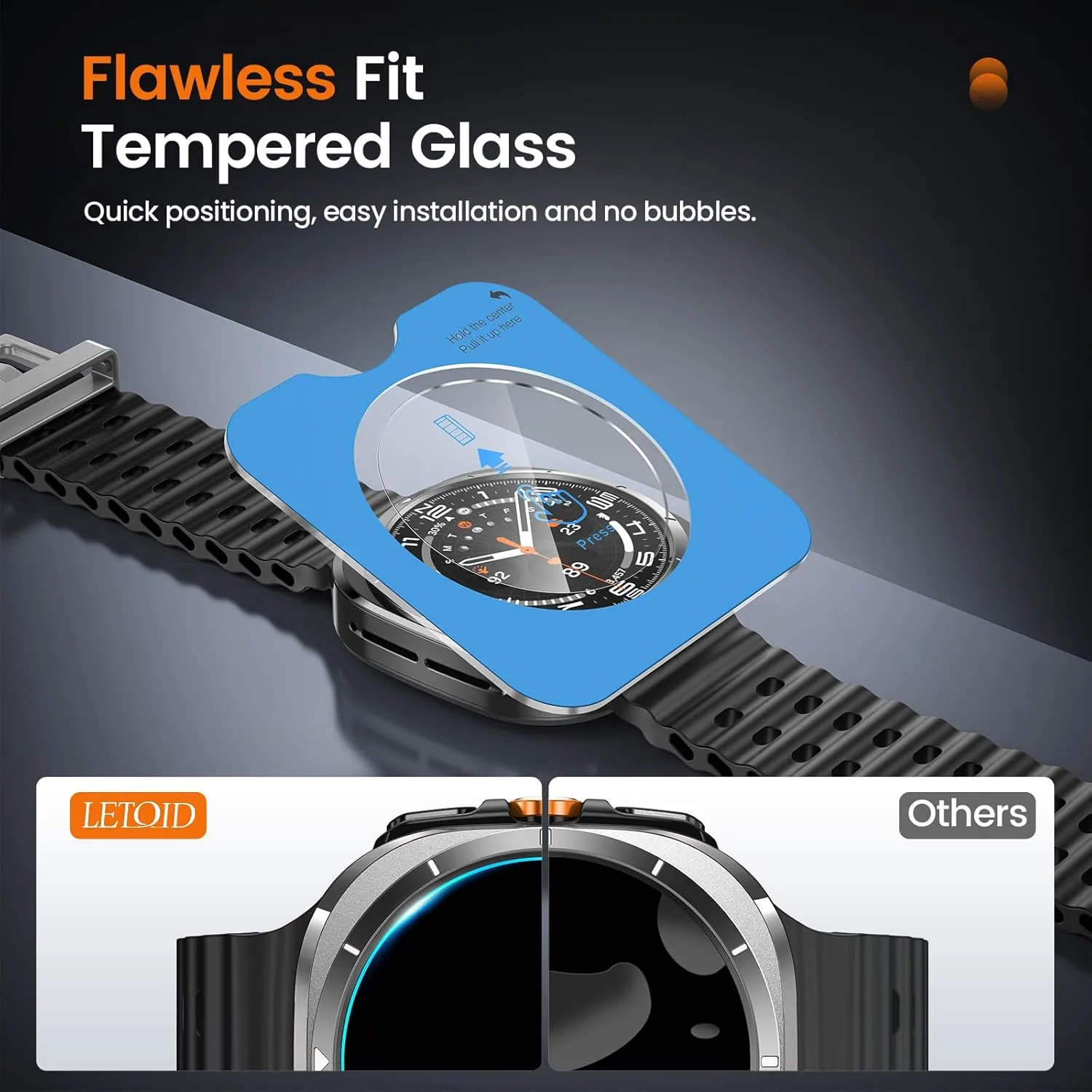 LETOID 3 in 1 Metal Case for Samsung Galaxy Watch Ultra Screen Protector 47mm, Stainless Steel Protective Bumper Face, Hard PC Back Cover and 9H Tempered Glass Film for Watch 7 Ultra - Black/White