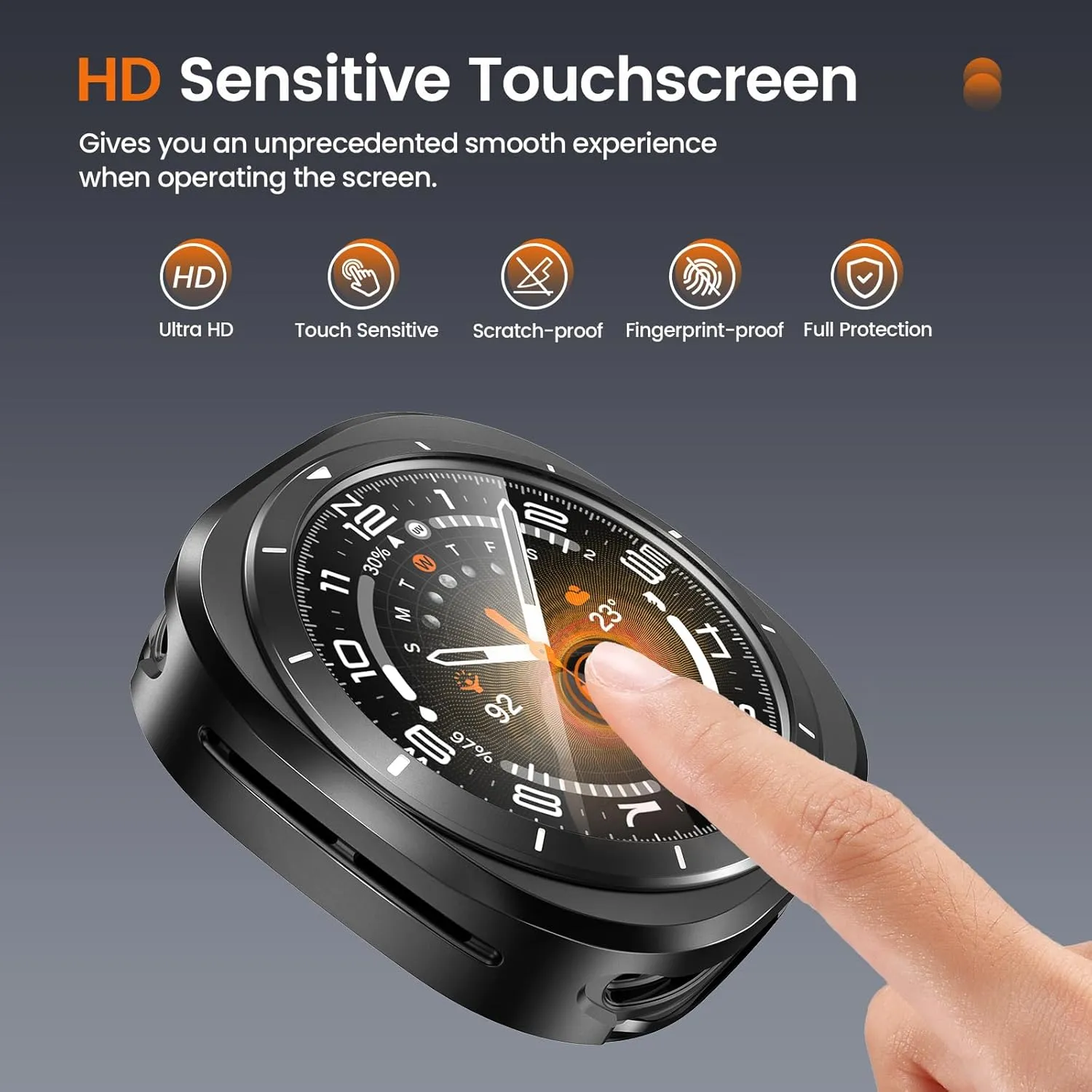 LETOID 3 in 1 Metal Case for Samsung Galaxy Watch Ultra Screen Protector 47mm, Stainless Steel Protective Bumper Face, Hard PC Back Cover and 9H Tempered Glass Film for Watch 7 Ultra - Black/White