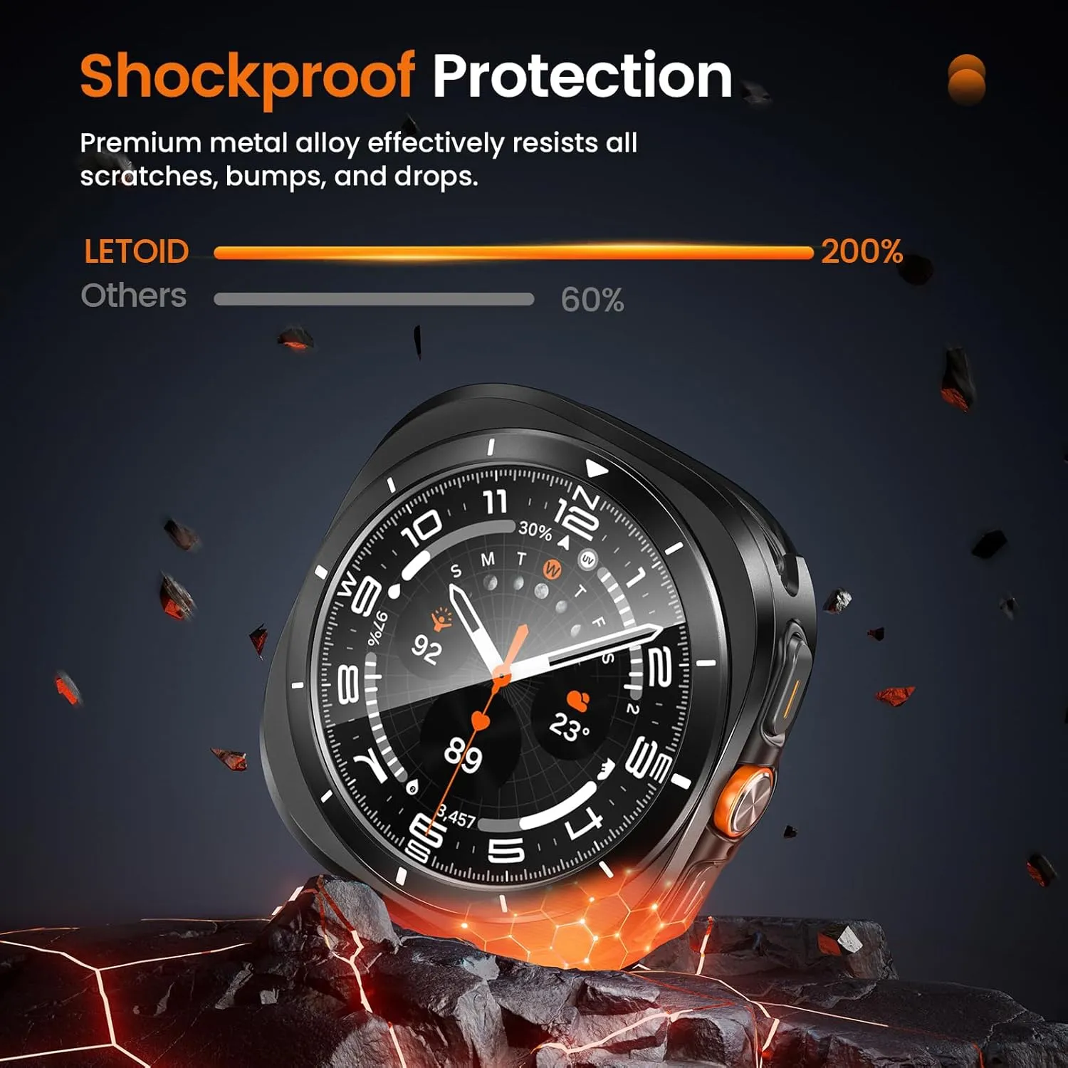 LETOID 3 in 1 Metal Case for Samsung Galaxy Watch Ultra Screen Protector 47mm, Stainless Steel Protective Bumper Face, Hard PC Back Cover and 9H Tempered Glass Film for Watch 7 Ultra - Black/White