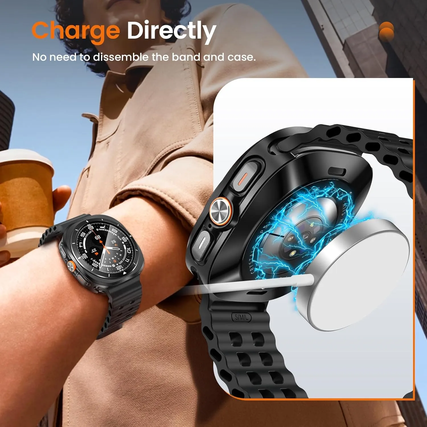 LETOID 3 in 1 Metal Case for Samsung Galaxy Watch Ultra Screen Protector 47mm, Stainless Steel Protective Bumper Face, Hard PC Back Cover and 9H Tempered Glass Film for Watch 7 Ultra - Black/White