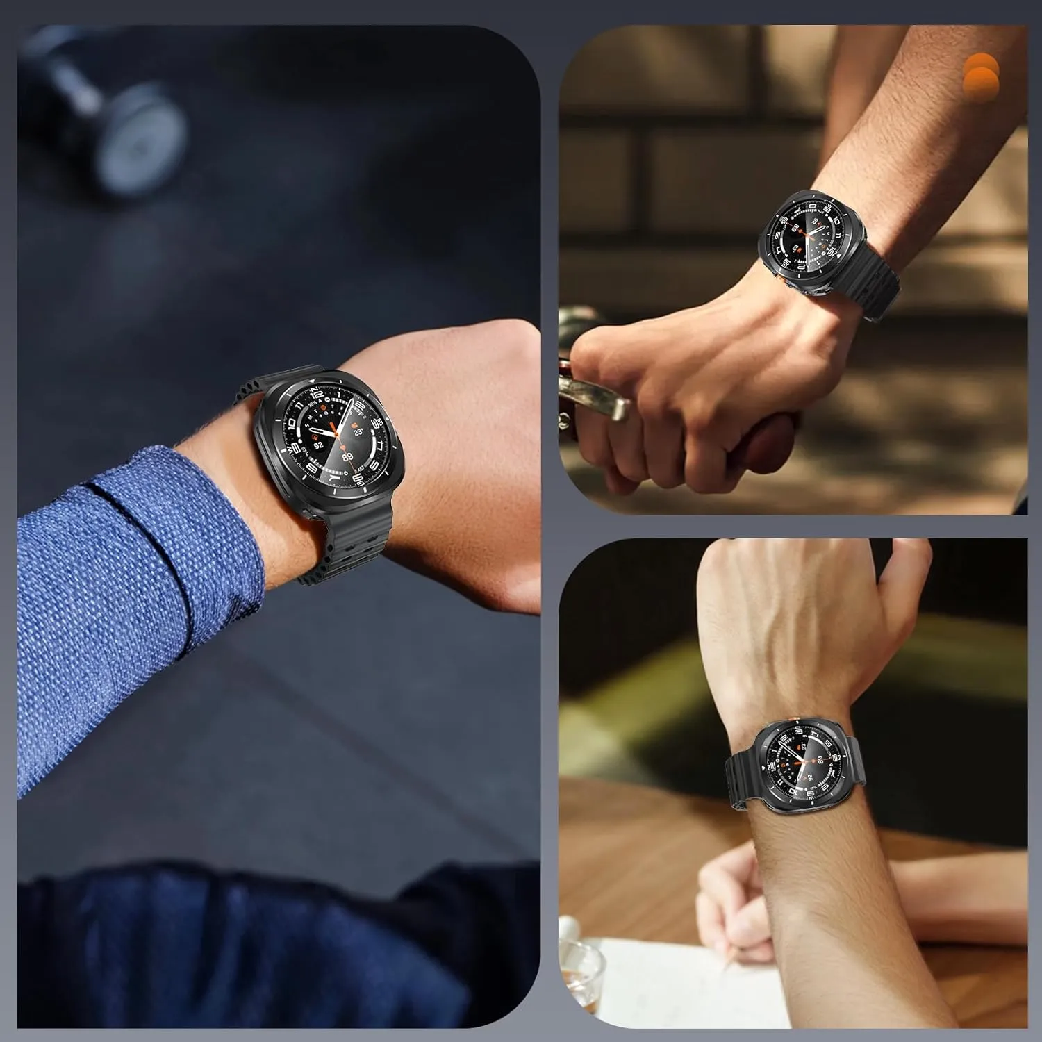 LETOID 3 in 1 Metal Case for Samsung Galaxy Watch Ultra Screen Protector 47mm, Stainless Steel Protective Bumper Face, Hard PC Back Cover and 9H Tempered Glass Film for Watch 7 Ultra - Black/White