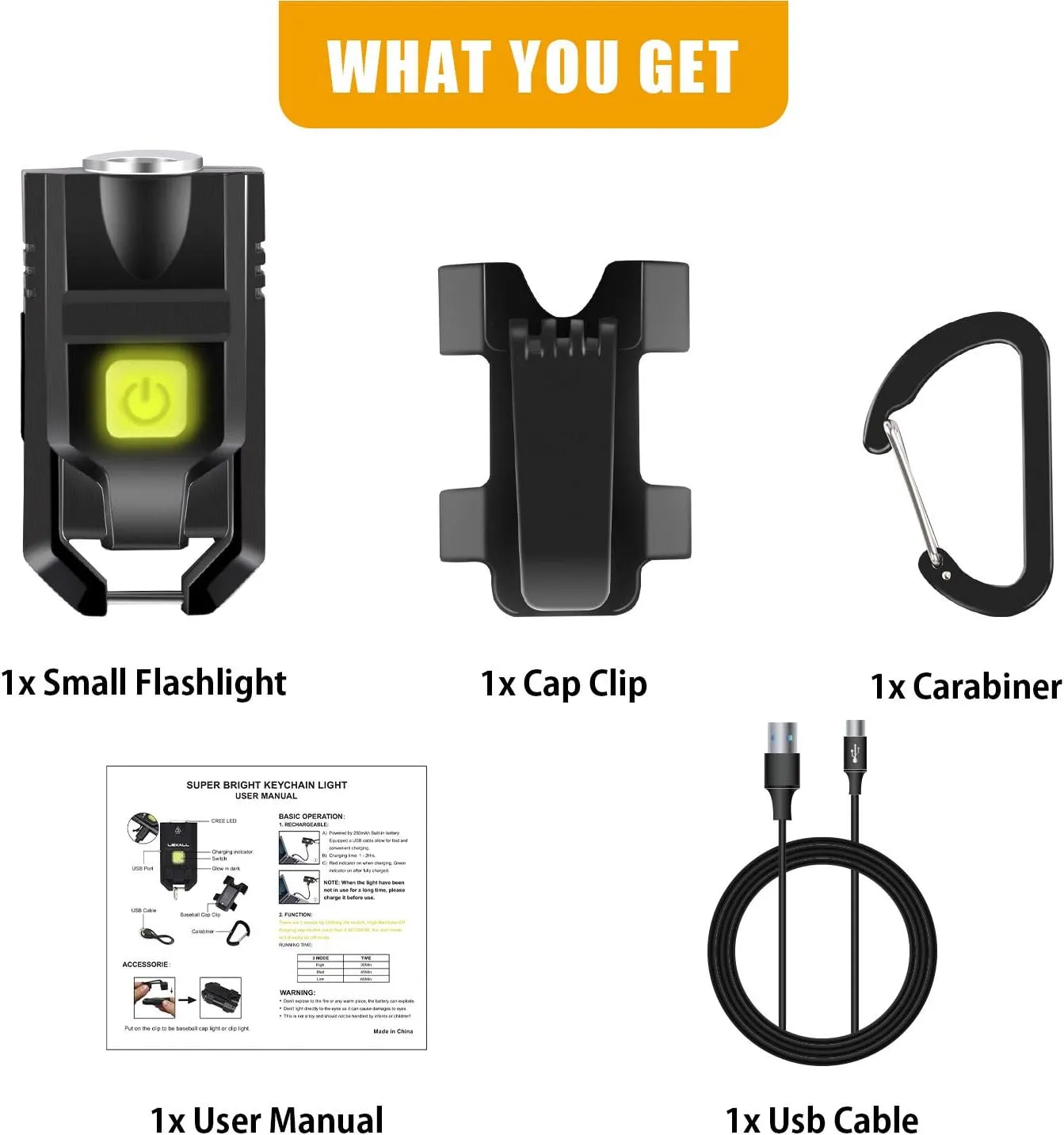 lexall LED Small Flashlight, 2 Pack 500Lumens Bright Mini Keychain Light, USB Rechargeable Pocket Lights with 3 Modes Compact Baseball Cap Lights Indoor and Outdoor for Walking,Searching and Hiking