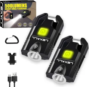 lexall LED Small Flashlight, 2 Pack 500Lumens Bright Mini Keychain Light, USB Rechargeable Pocket Lights with 3 Modes Compact Baseball Cap Lights Indoor and Outdoor for Walking,Searching and Hiking