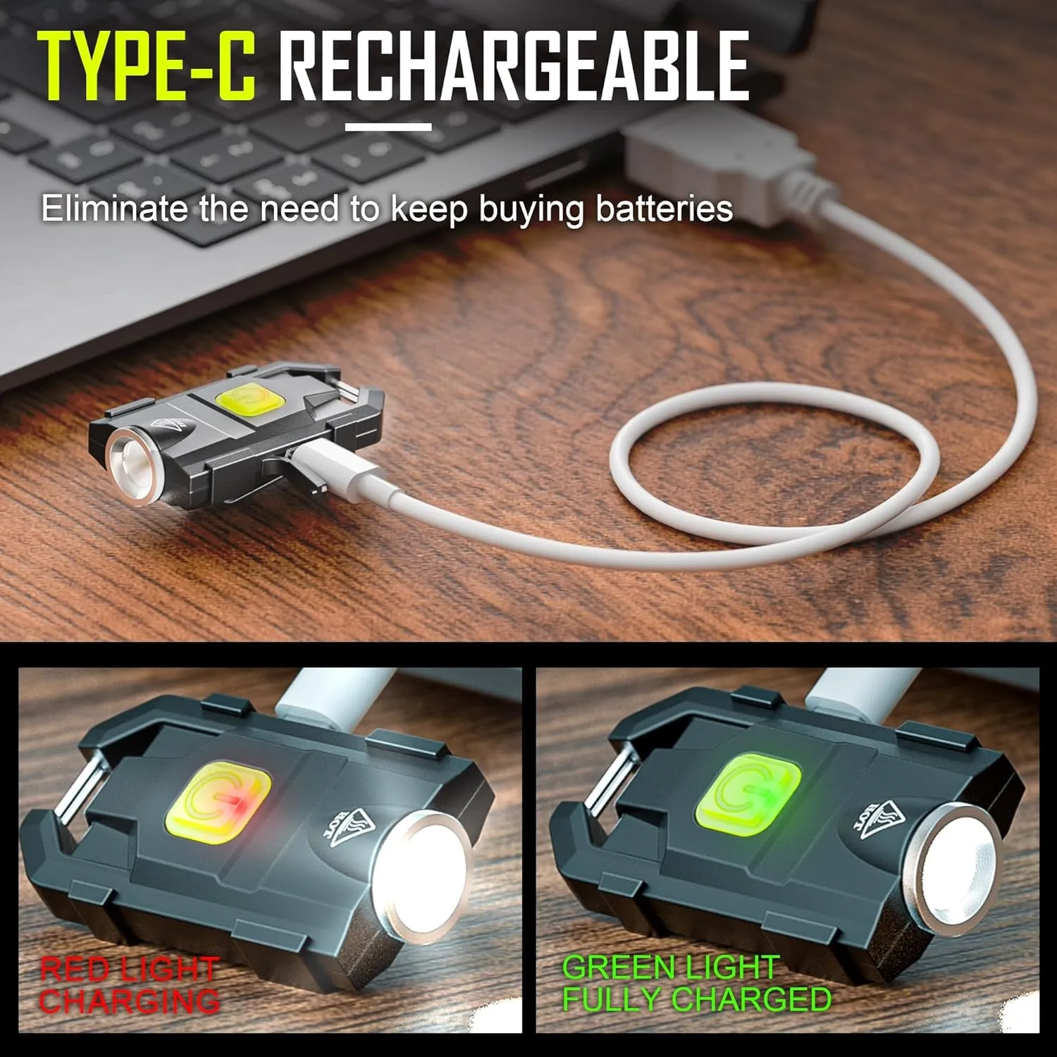 lexall LED Small Flashlight, 2 Pack 500Lumens Bright Mini Keychain Light, USB Rechargeable Pocket Lights with 3 Modes Compact Baseball Cap Lights Indoor and Outdoor for Walking,Searching and Hiking