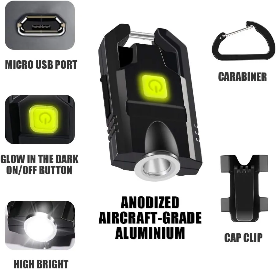 lexall LED Small Flashlight, 2 Pack 500Lumens Bright Mini Keychain Light, USB Rechargeable Pocket Lights with 3 Modes Compact Baseball Cap Lights Indoor and Outdoor for Walking,Searching and Hiking