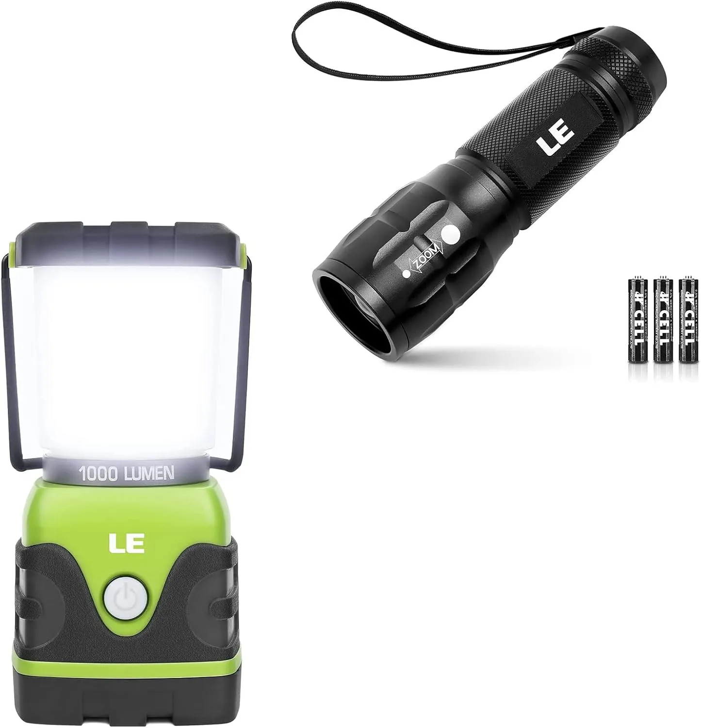 Lighting EVER Bundle 2 Items: 1000LM LED Camping Lantern, Battery Powered LED Flashlight LE1000 High Lumens, Small and Extremely Bright Flash Light