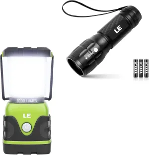 Lighting EVER Bundle 2 Items: 1000LM LED Camping Lantern, Battery Powered LED Flashlight LE1000 High Lumens, Small and Extremely Bright Flash Light