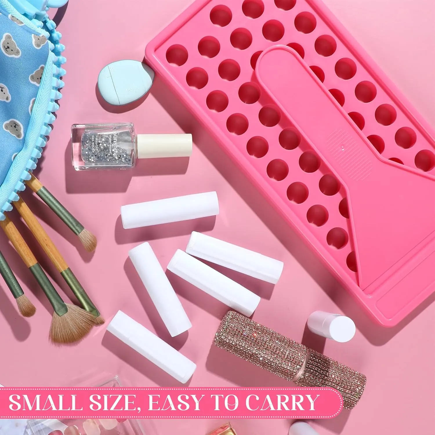 Lip Balm Crafting Kit, 50 Pieces Empty Lipsticks Filling Tubes Mold Handmade Set Pallet with Scraper, Lip Balm Tubes with Filling Tray and Spatula for Women Girl Cosmetics Makeup, Pink