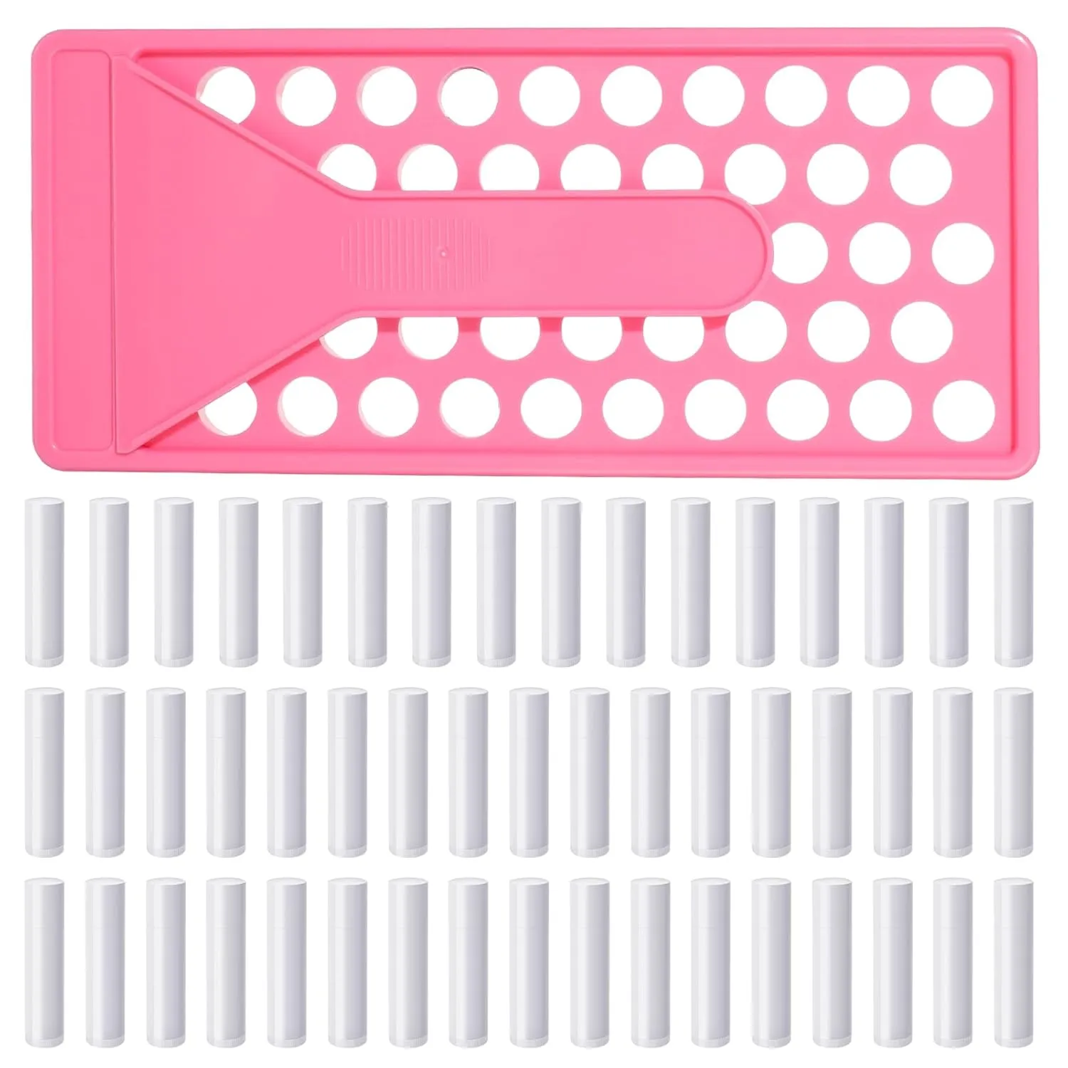 Lip Balm Crafting Kit, 50 Pieces Empty Lipsticks Filling Tubes Mold Handmade Set Pallet with Scraper, Lip Balm Tubes with Filling Tray and Spatula for Women Girl Cosmetics Makeup, Pink