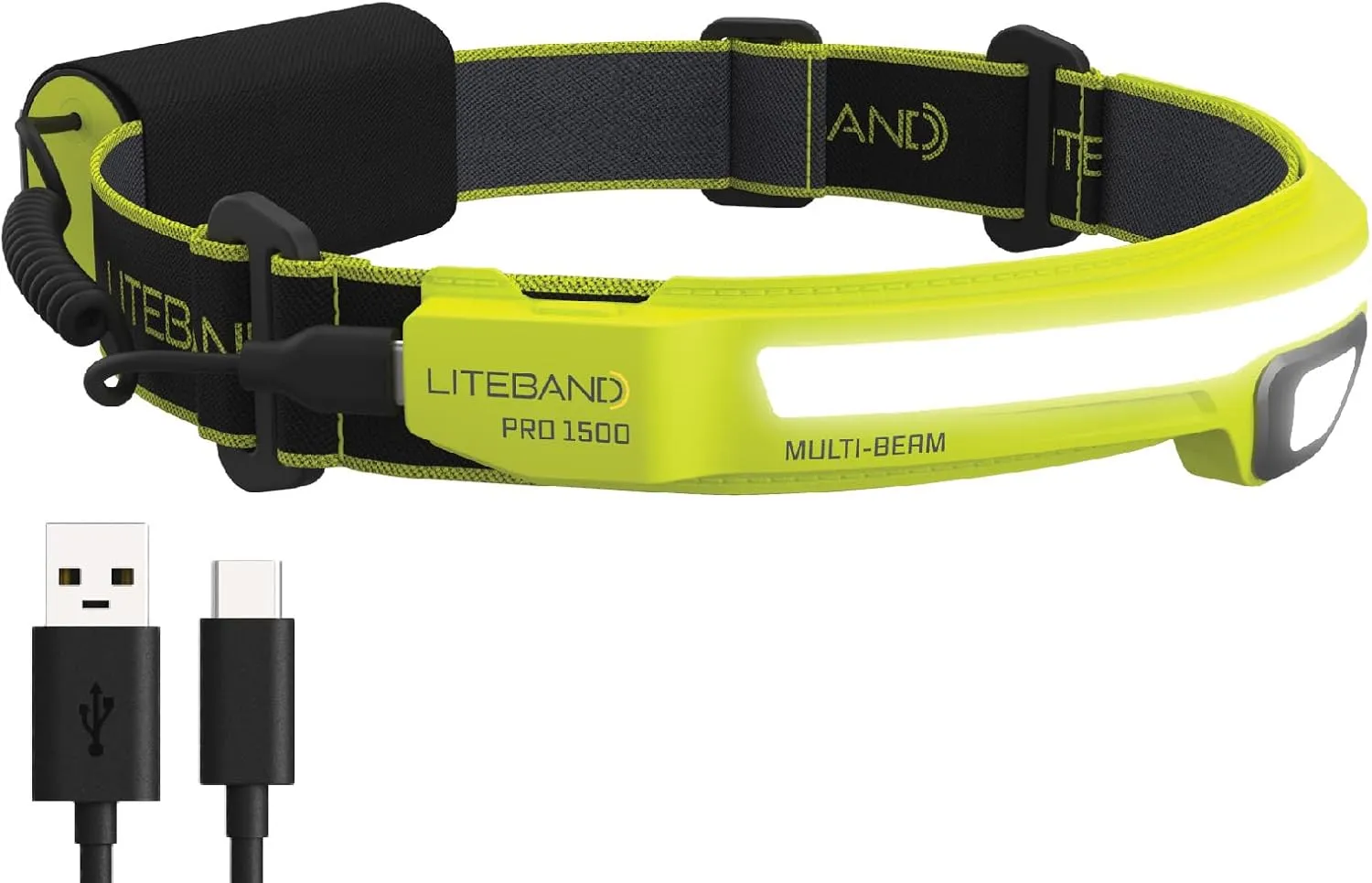 Liteband PRO 1500 Lumens LED Headlamp, Rechargeable Battery Powered, Super Bright Tactical Head Lamp Flashlight Hard Hat Light, Mechanic Lamps, Camping, Running, Best Rated For Adults Forehead, Yellow