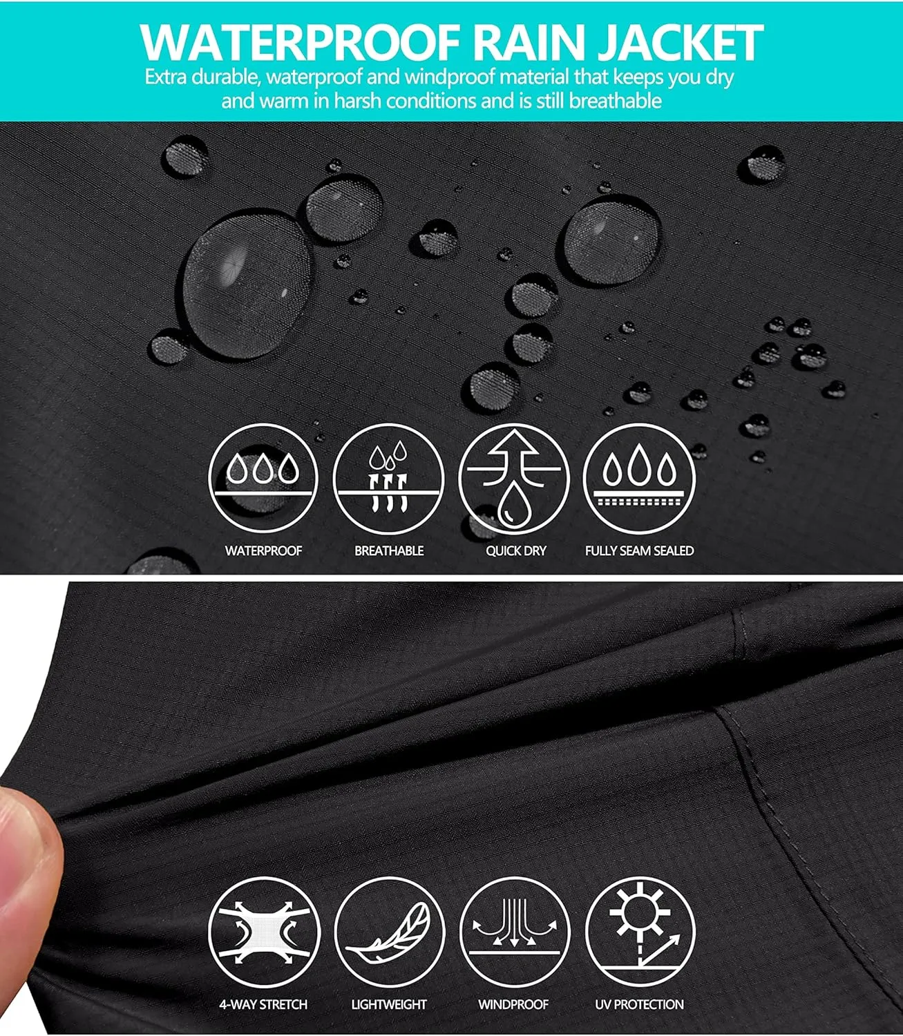 Little Donkey Andy Men's Waterproof Rain Jacket with Detachable Hood Outdoor Raincoat for Hiking Travel Cycling