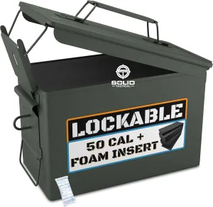 Lockable 30 & 50 Cal Metal Ammo Storage Box 9mm - Military & Army Steel Ammo Can for Ammunition Storage - Waterproof Ammo Crate Utility Box