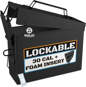 Lockable 30 & 50 Cal Metal Ammo Storage Box 9mm - Military & Army Steel Ammo Can for Ammunition Storage - Waterproof Ammo Crate Utility Box