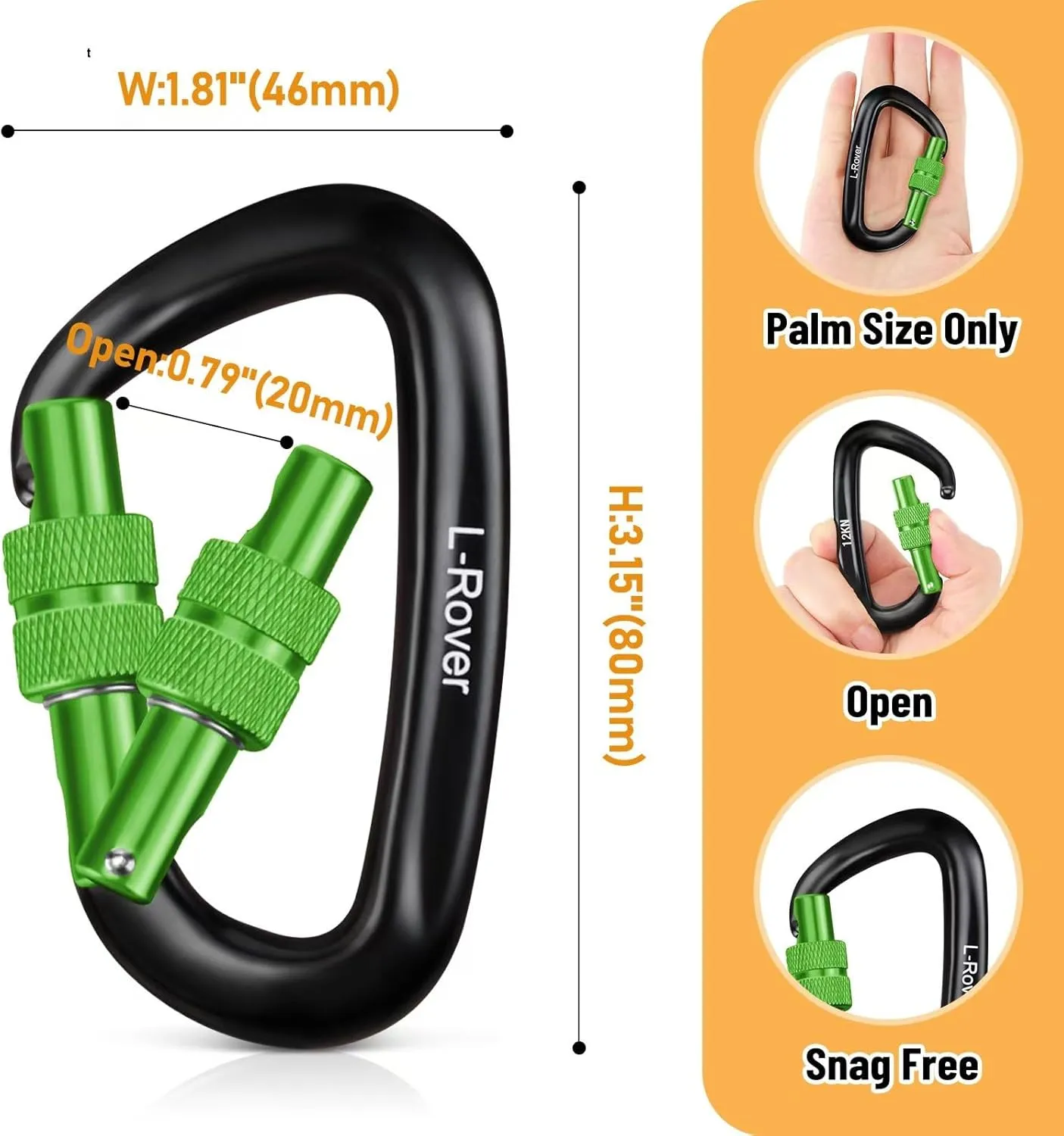 Locking Carabiner Clips Heavy Duty 12kN (2697 lbs)-Lightweight carabiners for Keys Hammocks,Swing,Locking Dog Leash and Harness, Camping,Outdoor and Gym etc,Hiking&Utilit ﻿