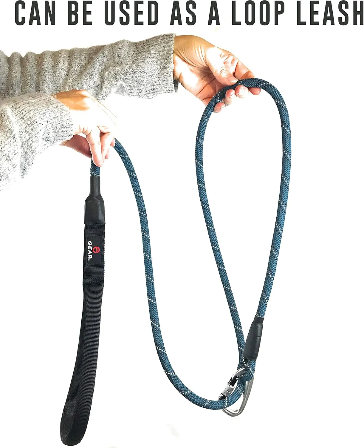 Locking Carabiner Dog Leash – Heavy Duty Rope Leash for Large & Medium Dogs | Reflective with Strong Clip & Padded Handle for Walking, Hiking, Running, Training - 6 Ft (Blue)