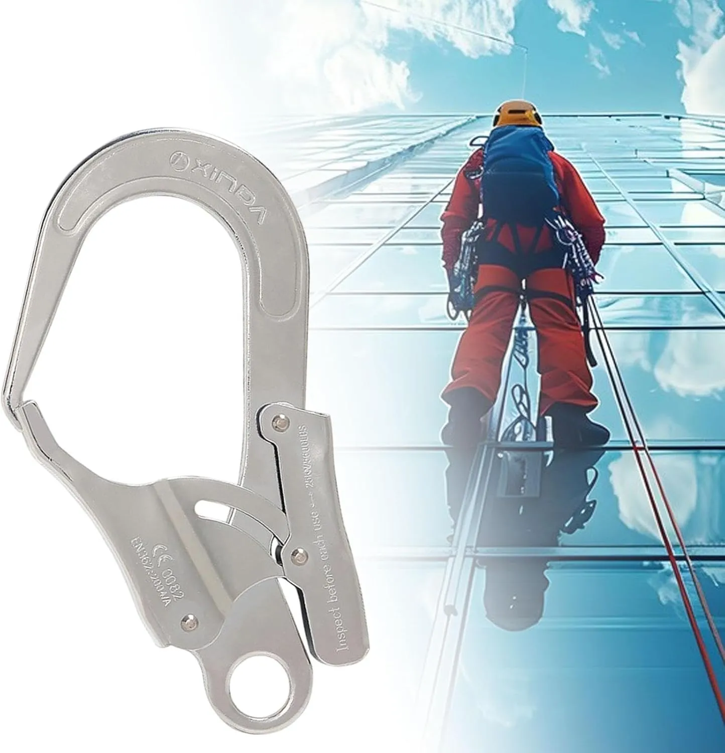 Locking Snap Hook Auto Locking Carabiner, 25 kN Metal, Sturdy Clip Spring Snap Hook for Hiking Hammock Mountaineering