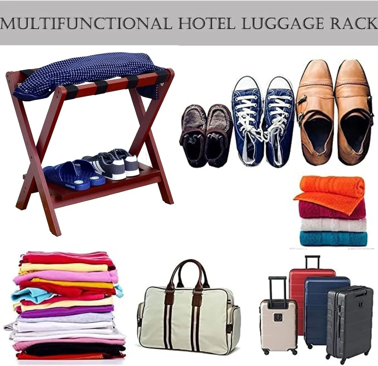 Luggage Rack for Guest Room - Suitcase Stand, Solid Wood Travel Bag Storage Rack, Hotel Home Luggage Rack/shoe Rack, Foldable Hanger In Guest Room, Multi-functional Portable Luggage Rack ( Color : Whi
