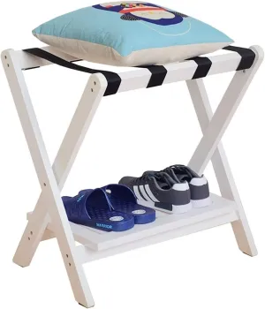 Luggage Rack for Guest Room - Suitcase Stand, Solid Wood Travel Bag Storage Rack, Hotel Home Luggage Rack/shoe Rack, Foldable Hanger In Guest Room, Multi-functional Portable Luggage Rack ( Color : Whi