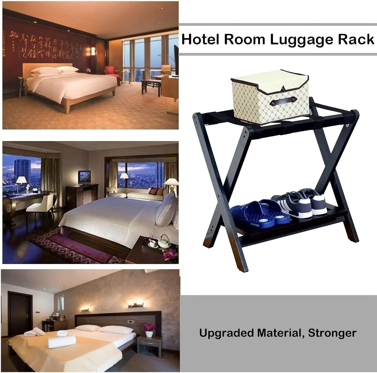 Luggage Rack for Guest Room - Suitcase Stand, Solid Wood Travel Bag Storage Rack, Hotel Home Luggage Rack/shoe Rack, Foldable Hanger In Guest Room, Multi-functional Portable Luggage Rack ( Color : Whi