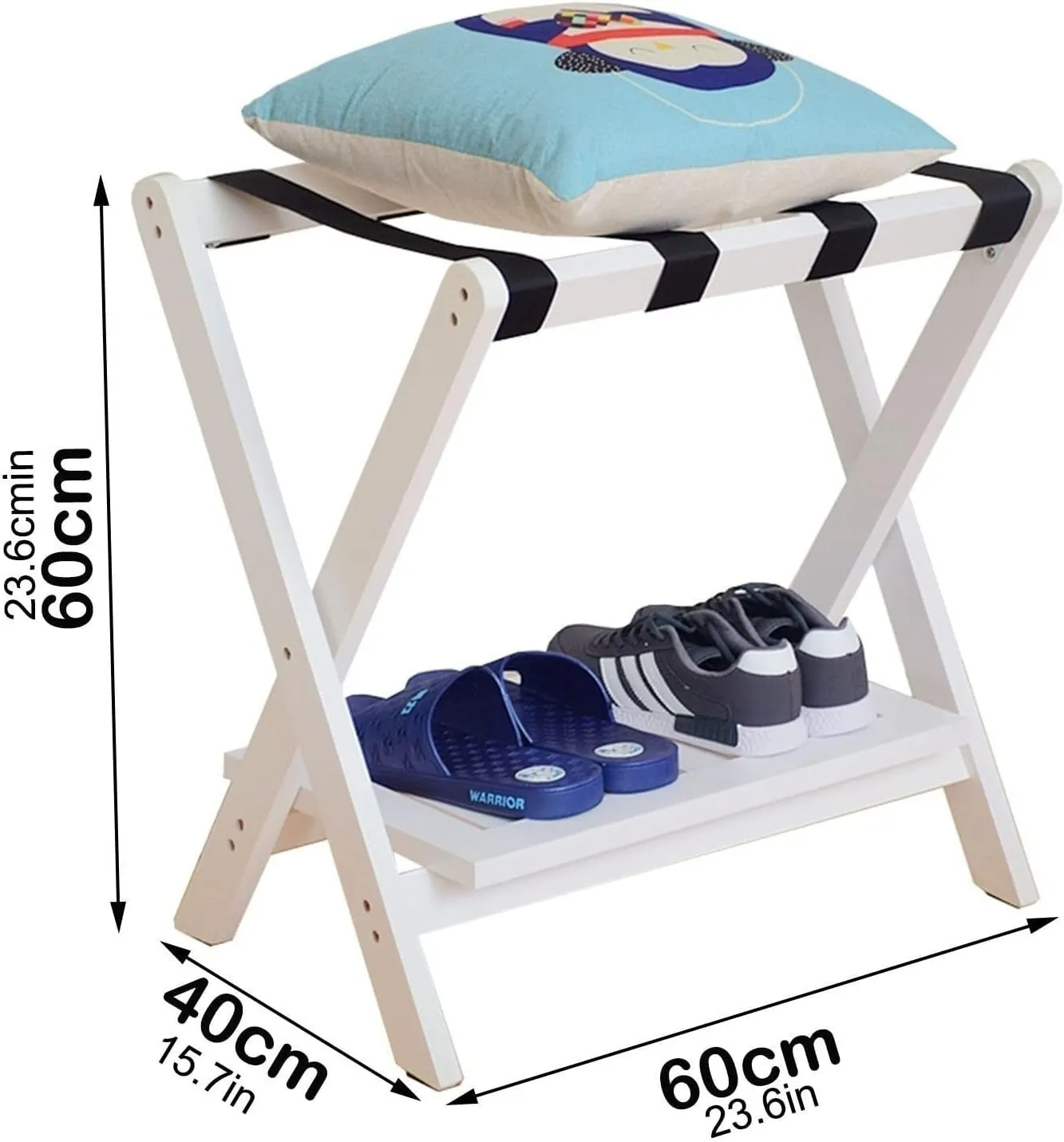 Luggage Rack for Guest Room - Suitcase Stand, Solid Wood Travel Bag Storage Rack, Hotel Home Luggage Rack/shoe Rack, Foldable Hanger In Guest Room, Multi-functional Portable Luggage Rack ( Color : Whi