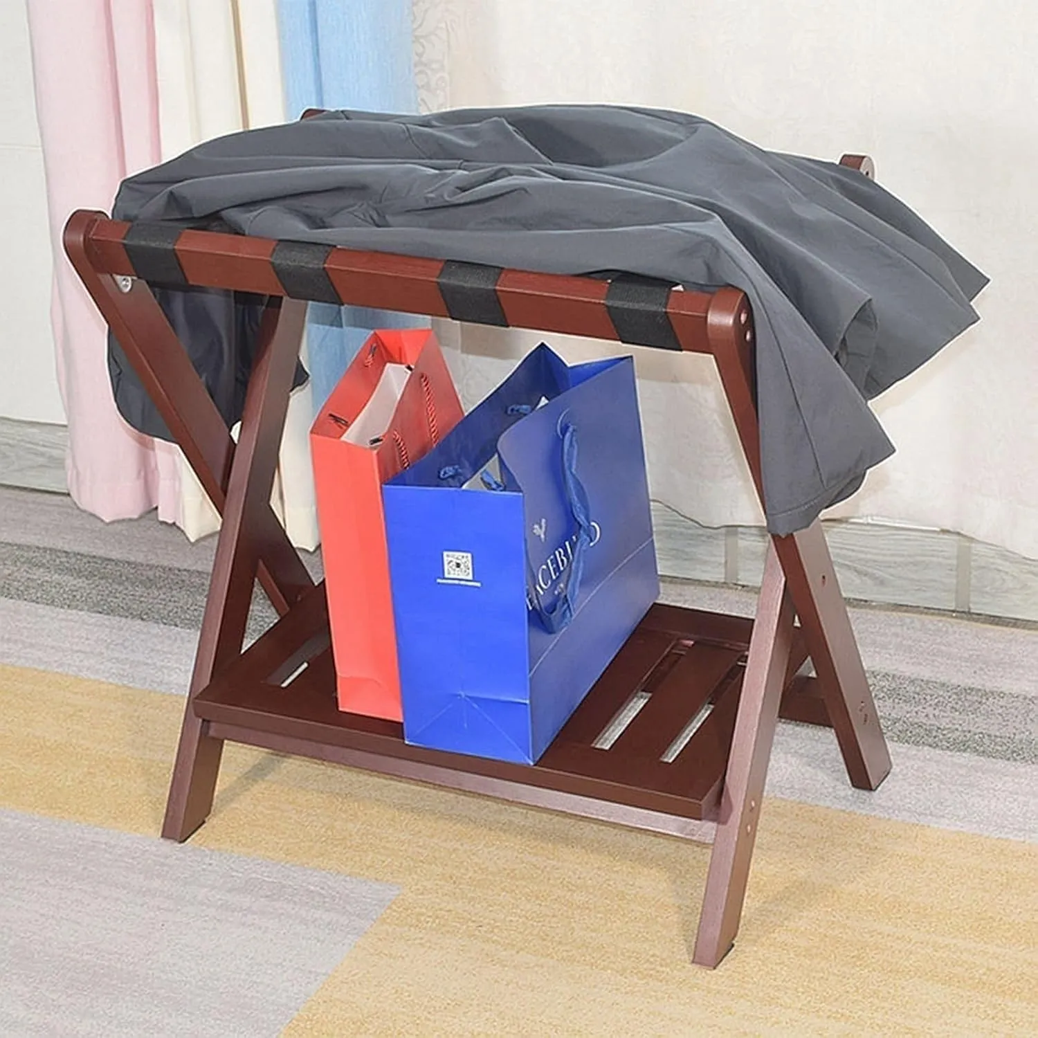 Luggage Rack for Guest Room - Suitcase Stand, Solid Wood Travel Bag Storage Rack, Hotel Home Luggage Rack/shoe Rack, Foldable Hanger In Guest Room, Multi-functional Portable Luggage Rack ( Color : Whi