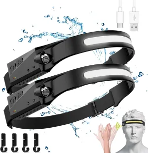 Lumi Light Led Headband, Lumilight Headlamp, Lumilight Led, 230 Degree Led Headlamp, Sensing Head Lamps Led Rechargeable Super Bright,Lightweight Waterproof for Outdoor Activities (B-2PC)