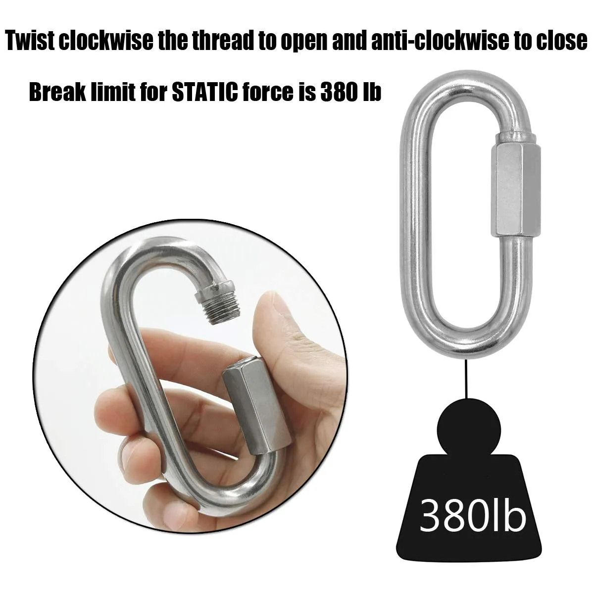 M-FV MFOREVER 304 Stainless Steel Quick Links Locking Carabiner for Outdoor Traveling Equipment (M8-8PACK)