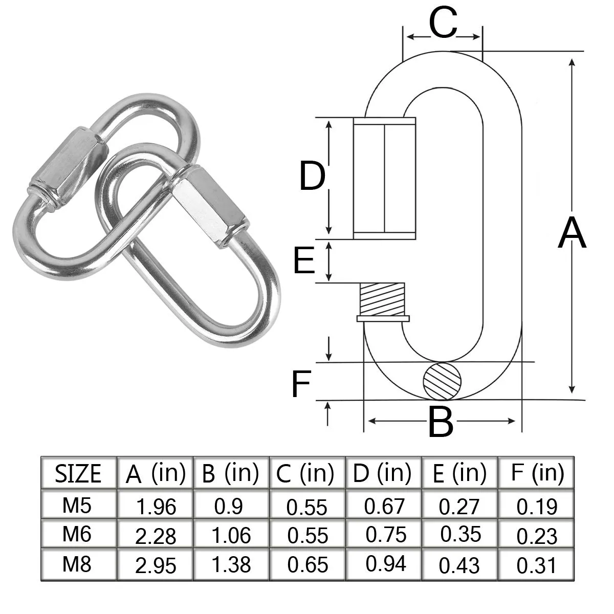 M-FV MFOREVER 304 Stainless Steel Quick Links Locking Carabiner for Outdoor Traveling Equipment (M8-8PACK)