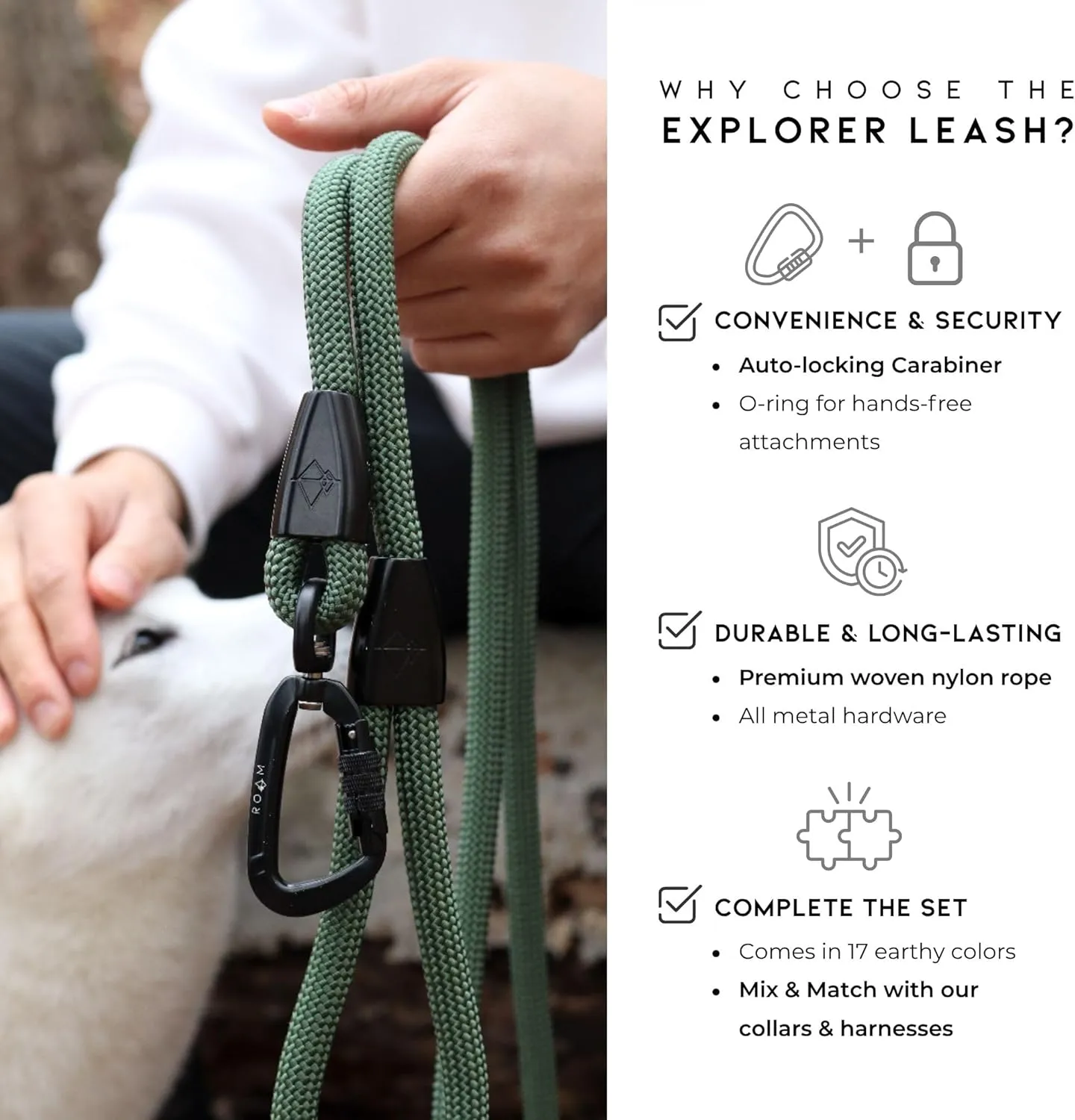 MADE TO ROAM Premium Explorer Leash - Climbing Rope Leash with Autolocking Aviation Aluminum Carabiner - Utah Glow, 6ft
