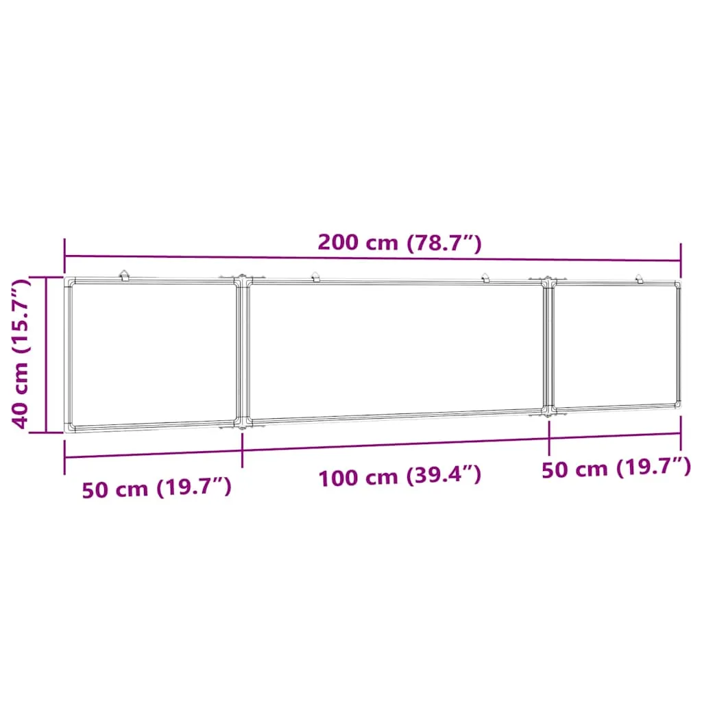 Magnetic Whiteboard Foldable 200x40x1.7 cm Aluminium