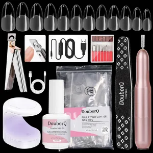 Major Dijit Gel Kit - Beginner Set With Drill, 0.5oz 4-in-1 Glue, 500PCS Medium Oval Tips, Clipper, UV Lamp for Nail Extension & Art