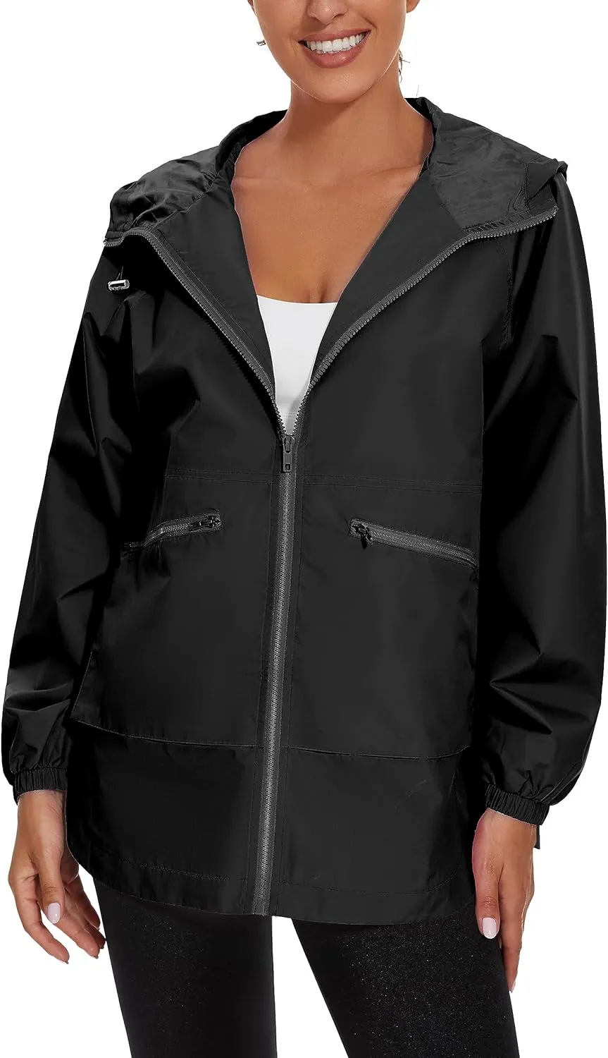 MAKARTHY Rain Jacket Women Waterproof Lightweight Jacket With Hood Packable Raincoat with Pockets S-XXXL