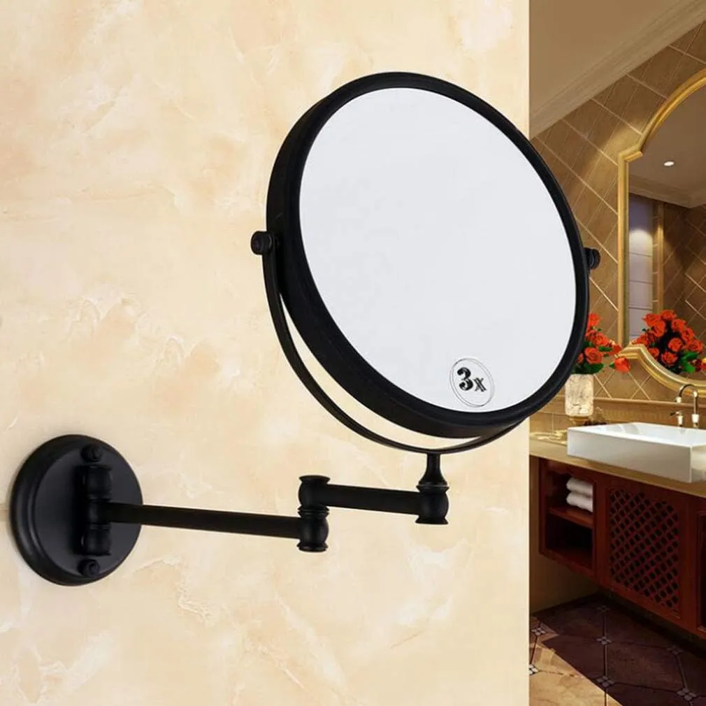 Makeup Vanity Mirror,Two-Sided Wall Mounted Beauty Mirror 3X Magnification Bathroom Mirror 360°Swivel Extendable Cosmetic Mirror,Black