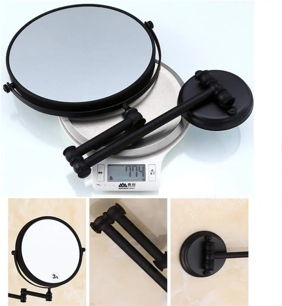 Makeup Vanity Mirror,Two-Sided Wall Mounted Beauty Mirror 3X Magnification Bathroom Mirror 360°Swivel Extendable Cosmetic Mirror,Black