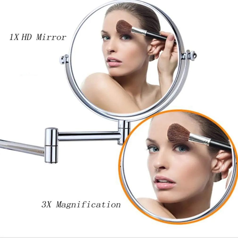 Makeup Vanity Mirror,Two-Sided Wall Mounted Beauty Mirror 3X Magnification Bathroom Mirror 360°Swivel Extendable Cosmetic Mirror,Silver(8inch)