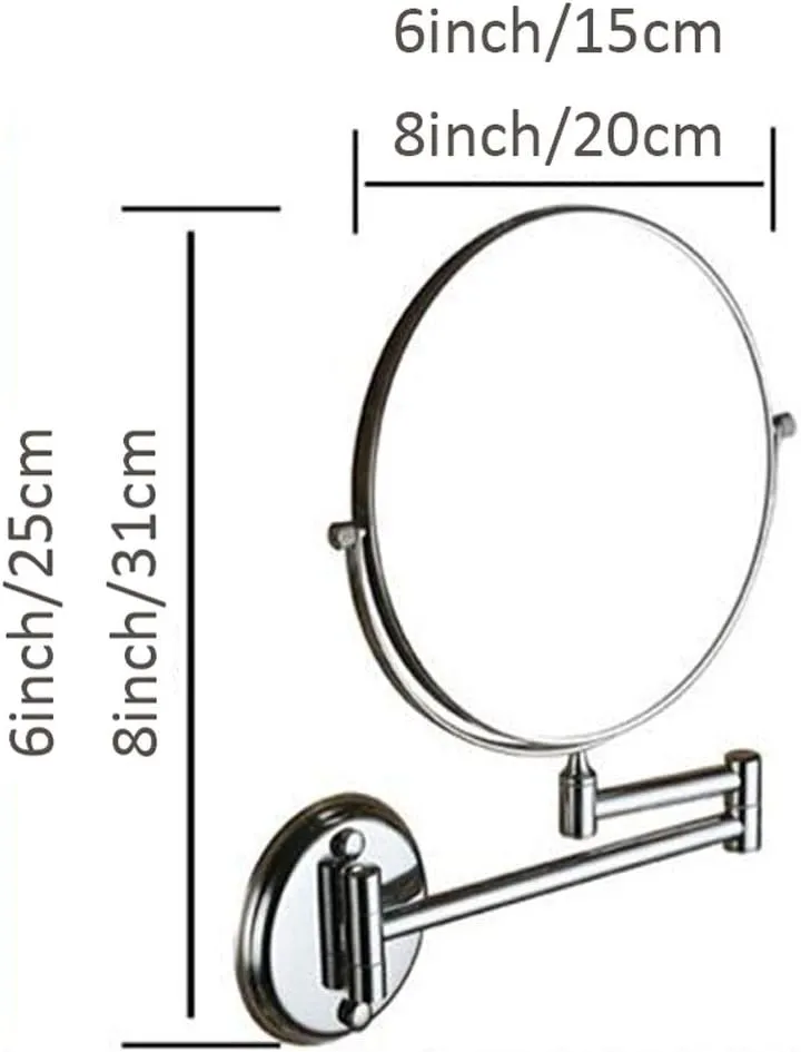 Makeup Vanity Mirror,Two-Sided Wall Mounted Beauty Mirror 3X Magnification Bathroom Mirror Extendable 360° Swivel Cosmetic Mirror,Silver (Silver 6inch