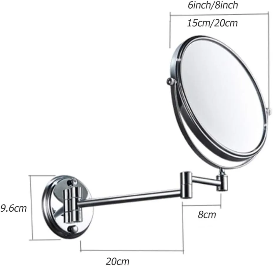 Makeup Vanity Mirror,Two-Sided Wall Mounted Beauty Mirror 3X Magnification Cosmetic Mirror 360°Swivel Extendable Bathroom Mirror,Silver (Silver 8inch)