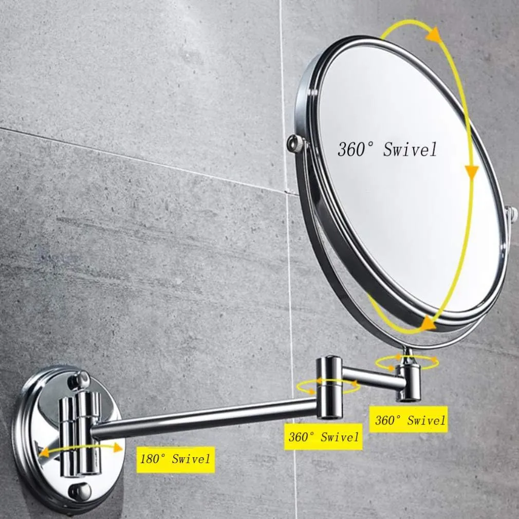 Makeup Vanity Mirror,Two-Sided Wall Mounted Beauty Mirror 3X Magnification Cosmetic Mirror 360°Swivel Extendable Bathroom Mirror,Silver(Silver 8inch) (Silver 8inch)