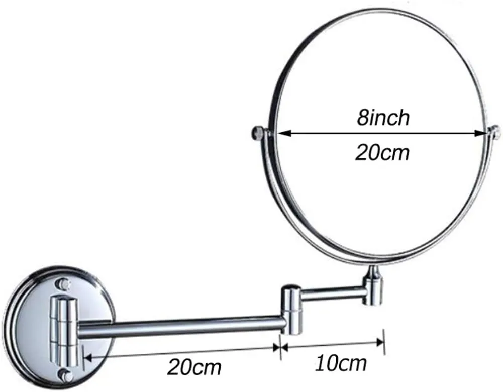 Makeup Vanity Mirror,Two-Sided Wall Mounted Beauty Mirror 3X Magnification Cosmetic Mirror 360°Swivel Extendable Bathroom Mirror,Silver(Silver 8inch) (Silver 8inch)