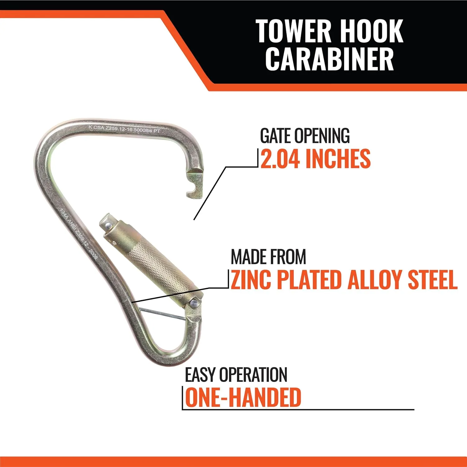 Malta Dynamics Fall Protection Carabiner Clip, High Strength Professional Grade, OSHA/ANSI Compliant
