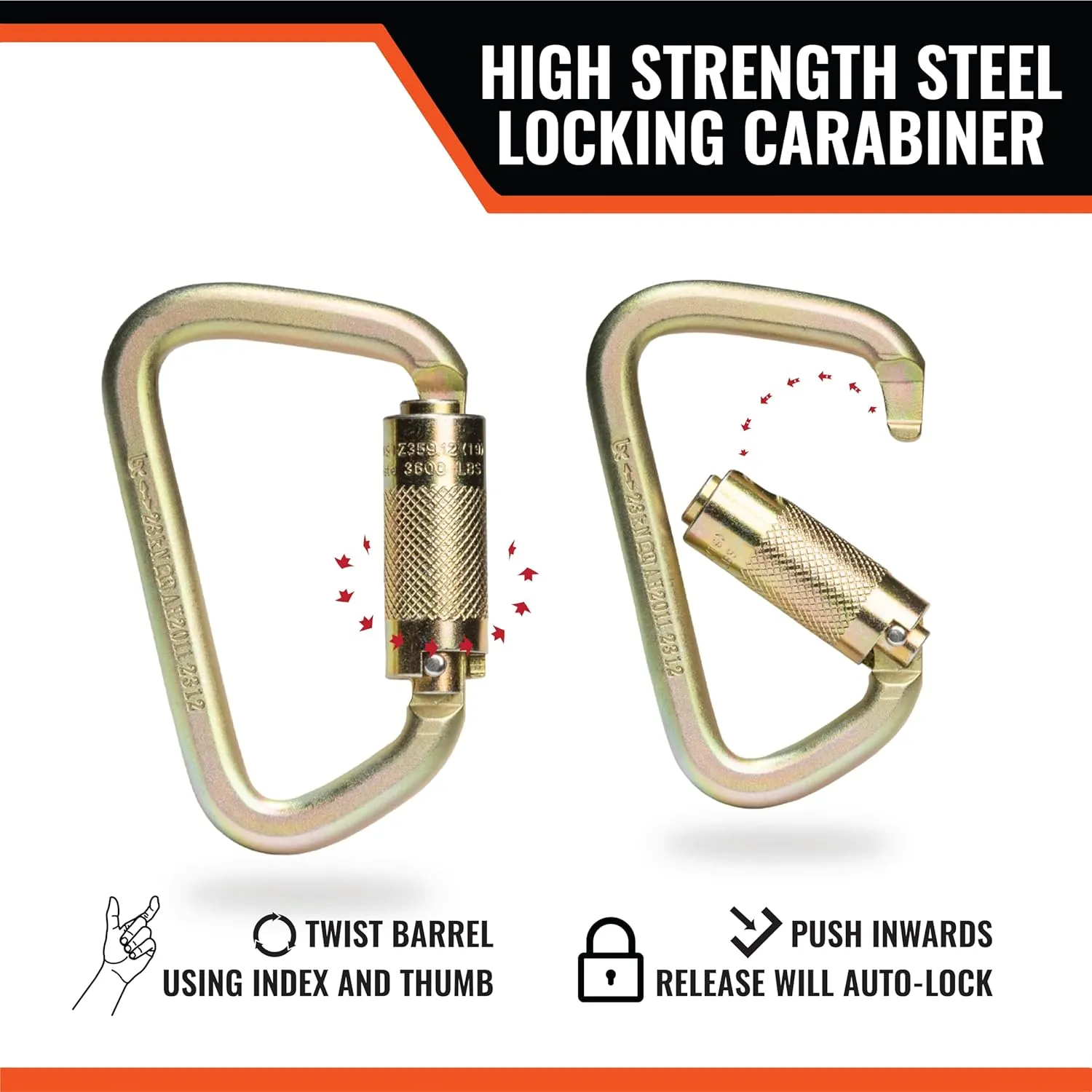Malta Dynamics Fall Protection Carabiner Clip, High Strength Professional Grade, OSHA/ANSI Compliant
