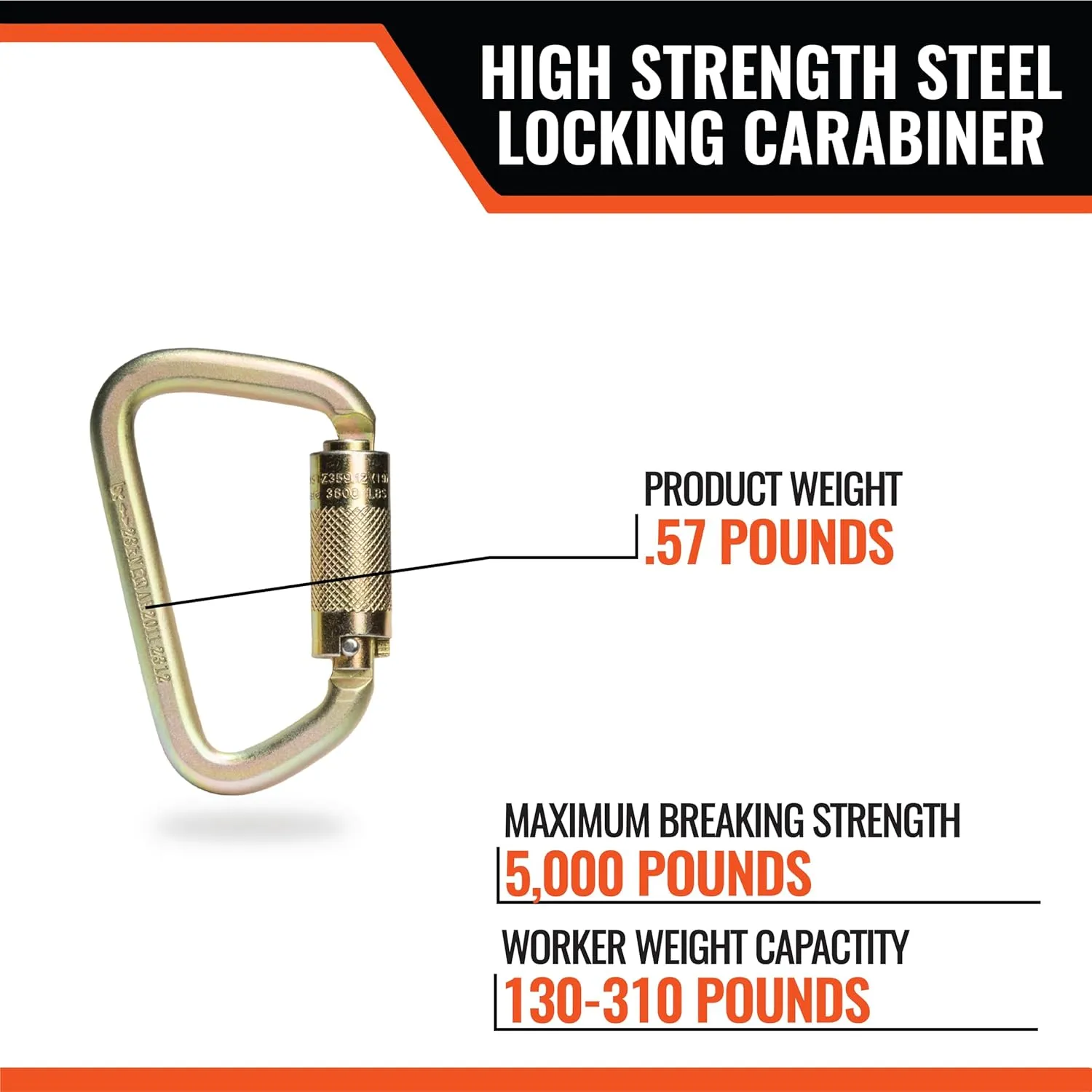 Malta Dynamics Fall Protection Carabiner Clip, High Strength Professional Grade, OSHA/ANSI Compliant