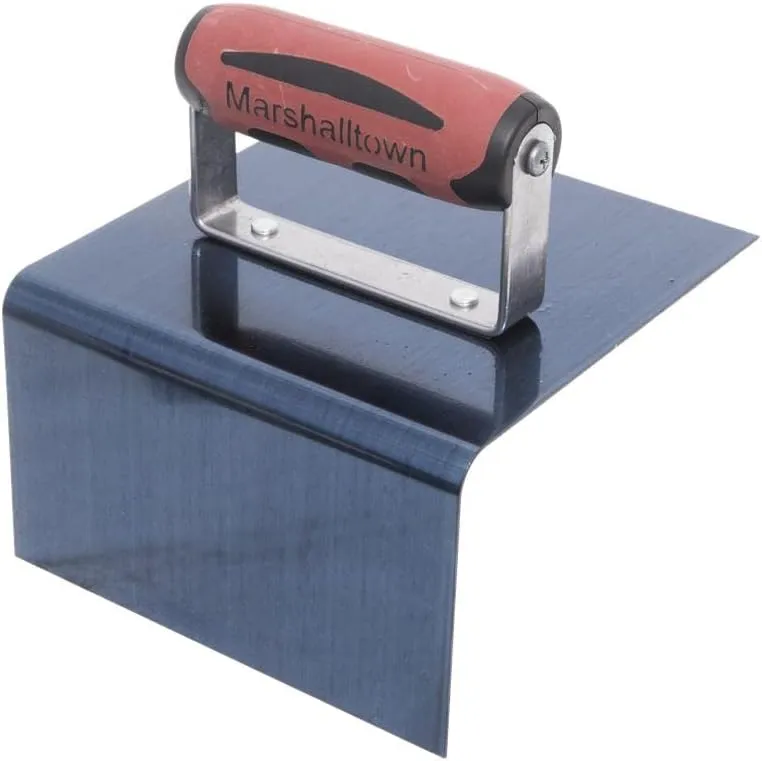 MARSHALLTOWN Blue Steel Step Tool, Nose Tool, 6 x 6 x 3 Inch Blade Size, 1/2 Inch Radius, 90-Degree Angle, Resilient DuraSoft Handle, Prevent Cracking in Concrete, 175BD