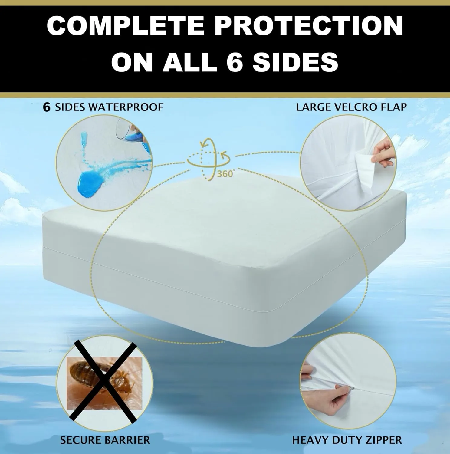 MATTSHIELD Ultimate 3-Piece Kit - Bed Bug-Proof Mattress Cover Queen Size 100% Cotton Top   2 Pillow Protectors with Zipper - 6 Sided Waterproof Encasement, Total Defense Kit