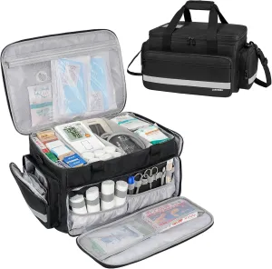 Medical Bag, Medical Equipment Case Empty, Large Home Health Nurse Bag with Shoulder Strap, Medication First Aid Organizer for Therapist, Doctors, Nursing Students (Black)