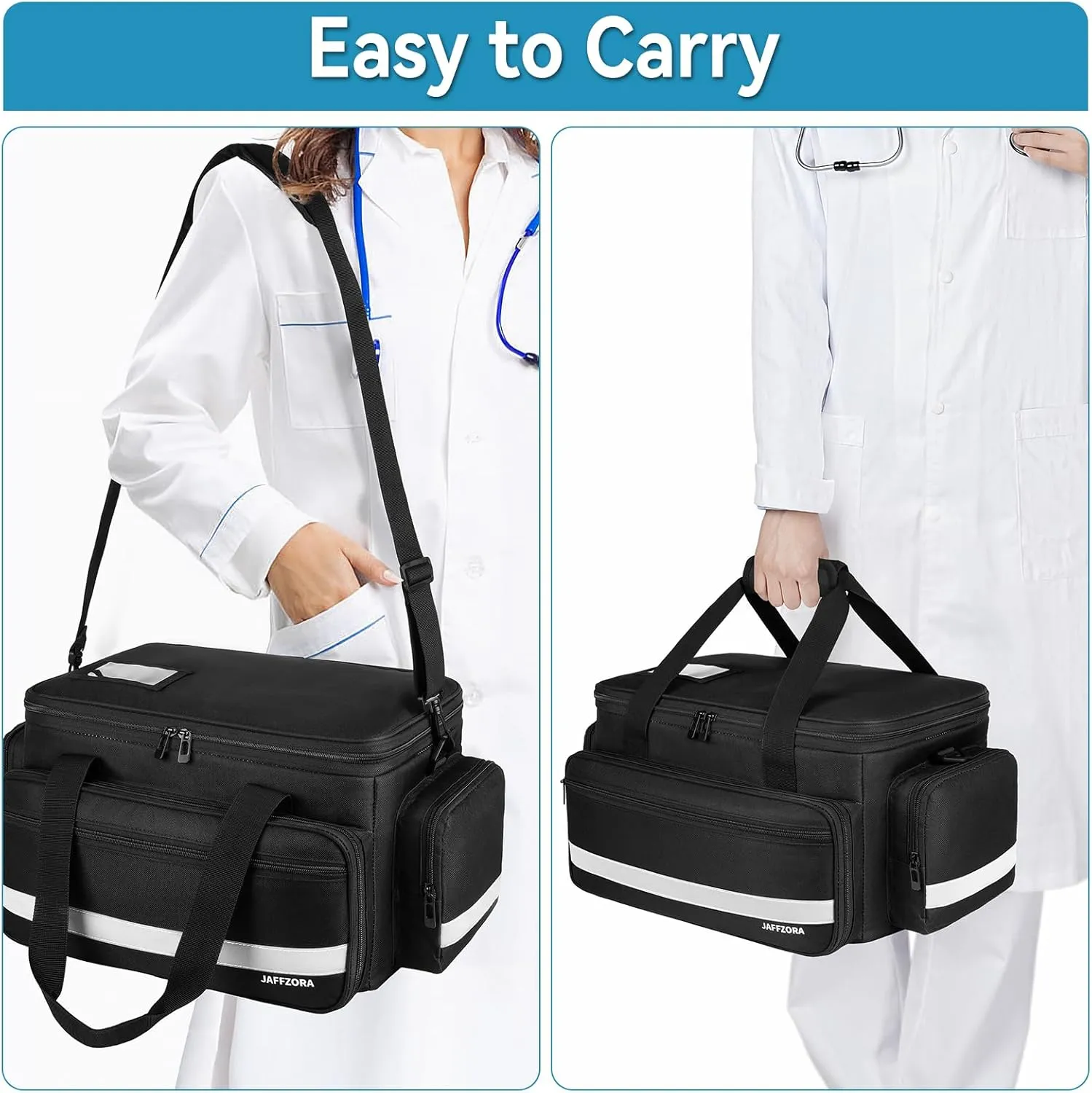 Medical Bag, Medical Equipment Case Empty, Large Home Health Nurse Bag with Shoulder Strap, Medication First Aid Organizer for Therapist, Doctors, Nursing Students (Black)