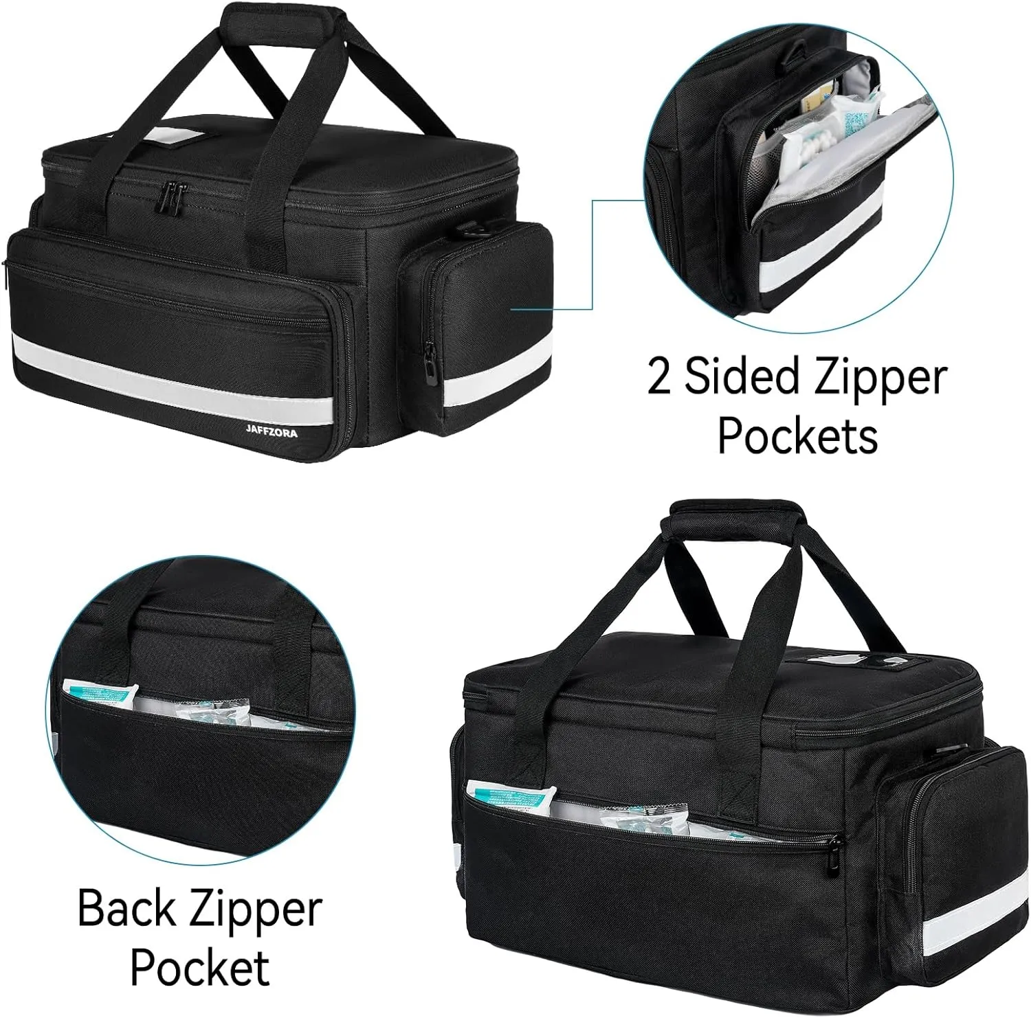 Medical Bag, Medical Equipment Case Empty, Large Home Health Nurse Bag with Shoulder Strap, Medication First Aid Organizer for Therapist, Doctors, Nursing Students (Black)