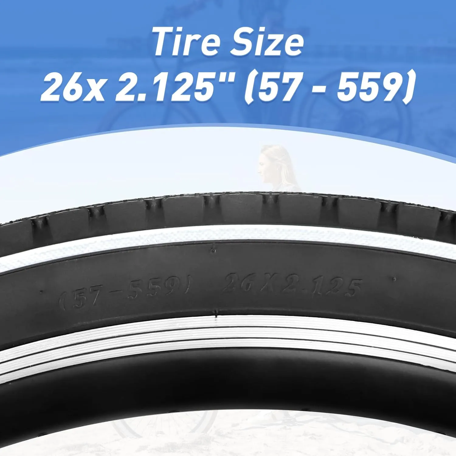 MEGHNA Bike Tire 20/24/26 x 2.125 inch for Mountain Bike/with Tube A/V 48mm and Tire Lever White Wall Foldable Tire Replacement for Cruiser Bike Kids Bike