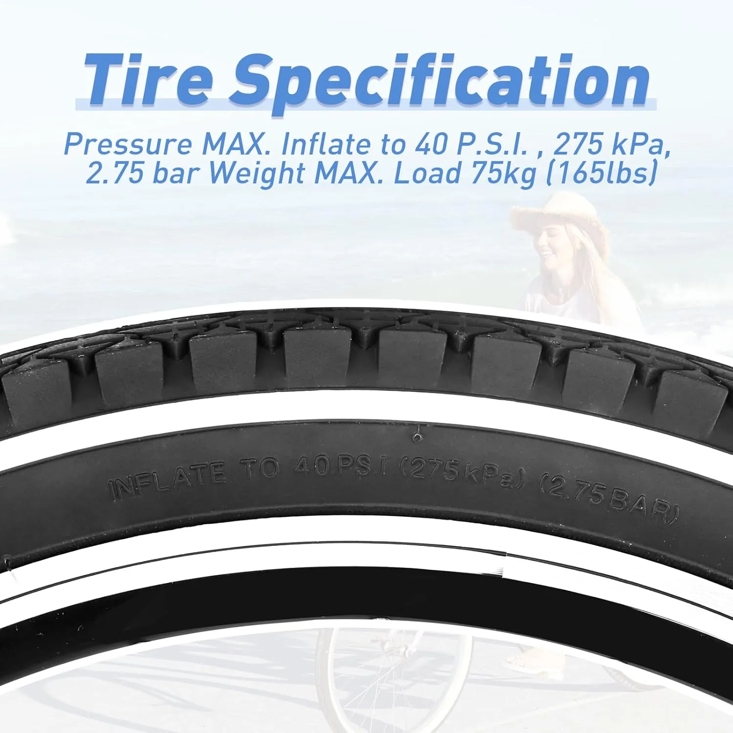 MEGHNA Bike Tire 20/24/26 x 2.125 inch for Mountain Bike/with Tube A/V 48mm and Tire Lever White Wall Foldable Tire Replacement for Cruiser Bike Kids Bike