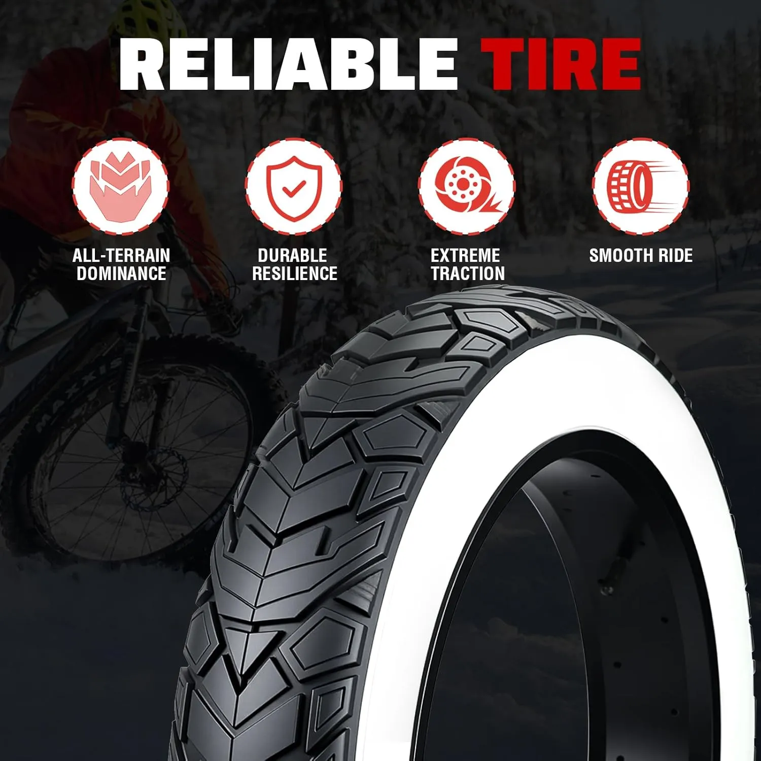 MEGHNA Fat Bike Tire 20/26 x 4.0 inch Mountain Bike Tire Fat Tire 20/26 inch Heavy Duty Deep Grooves Foldable Replacement All Terrain